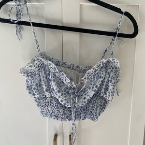 Princess Polly blue floral cropped tank size small